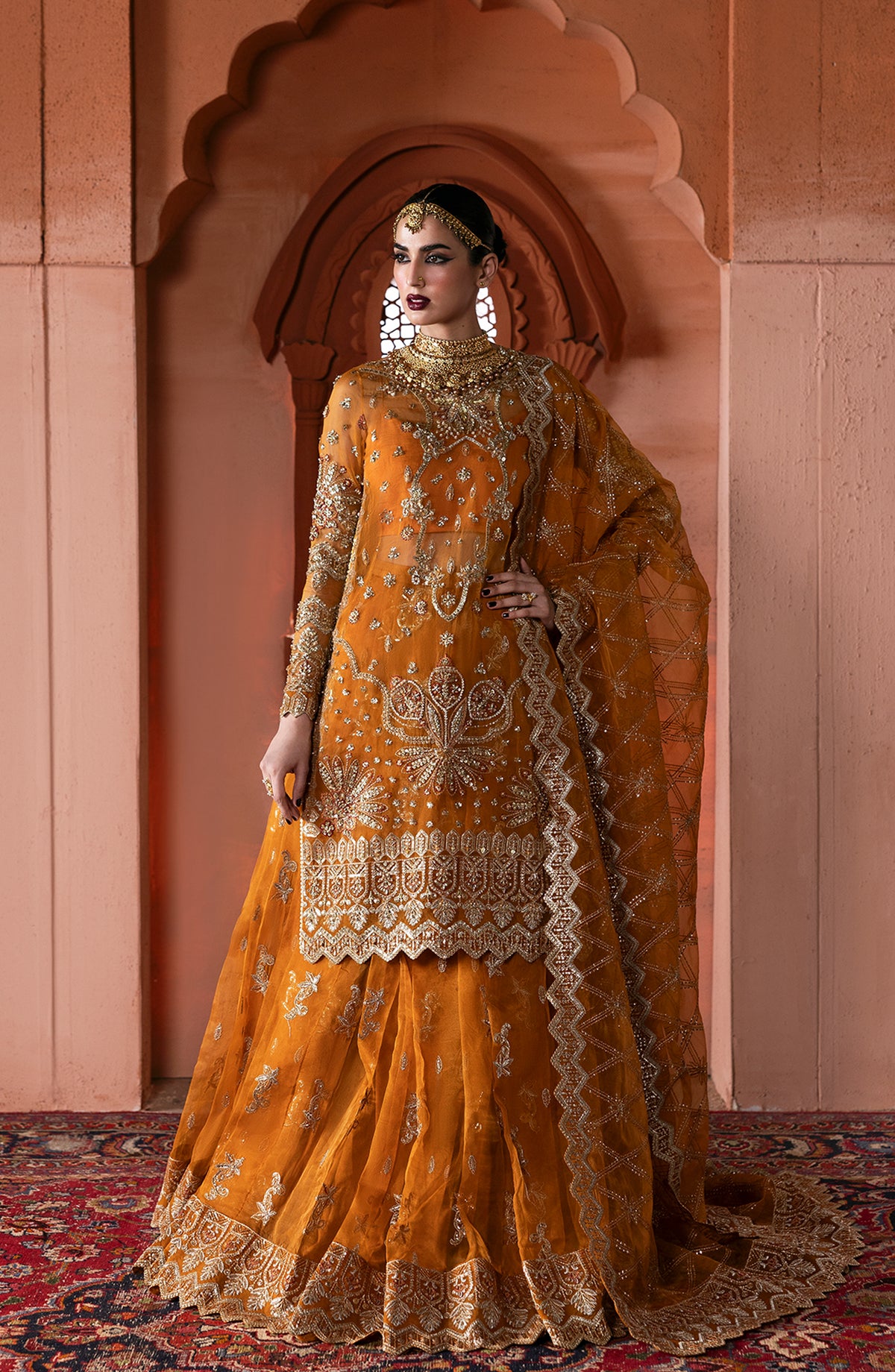 Sultaniya by Akbar Aslam Luxury Embroidered Organza Unstitched 3 Piece Suit - Zareen - AKA25SULT - Orange - Formals Collection