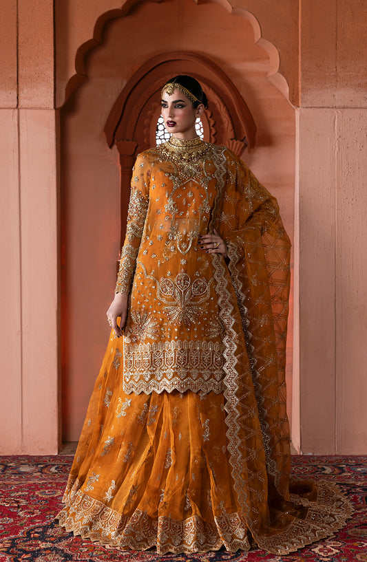 Sultaniya by Akbar Aslam Luxury Embroidered Organza Unstitched 3 Piece Suit - Zareen - AKA25SULT - Orange - Formals Collection
