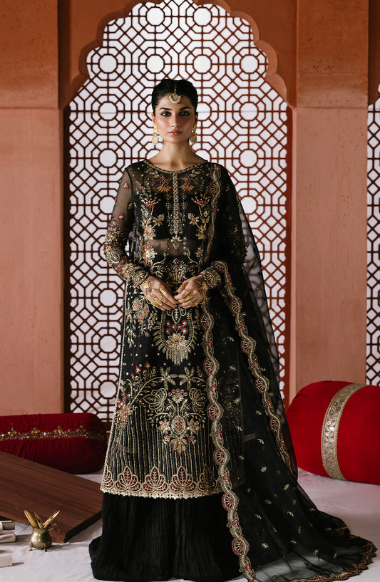 Sultaniya by Akbar Aslam Luxury Embroidered Organza Unstitched 3 Piece Suit - Mehtab - AKA25SULT - Black - Formals Collection