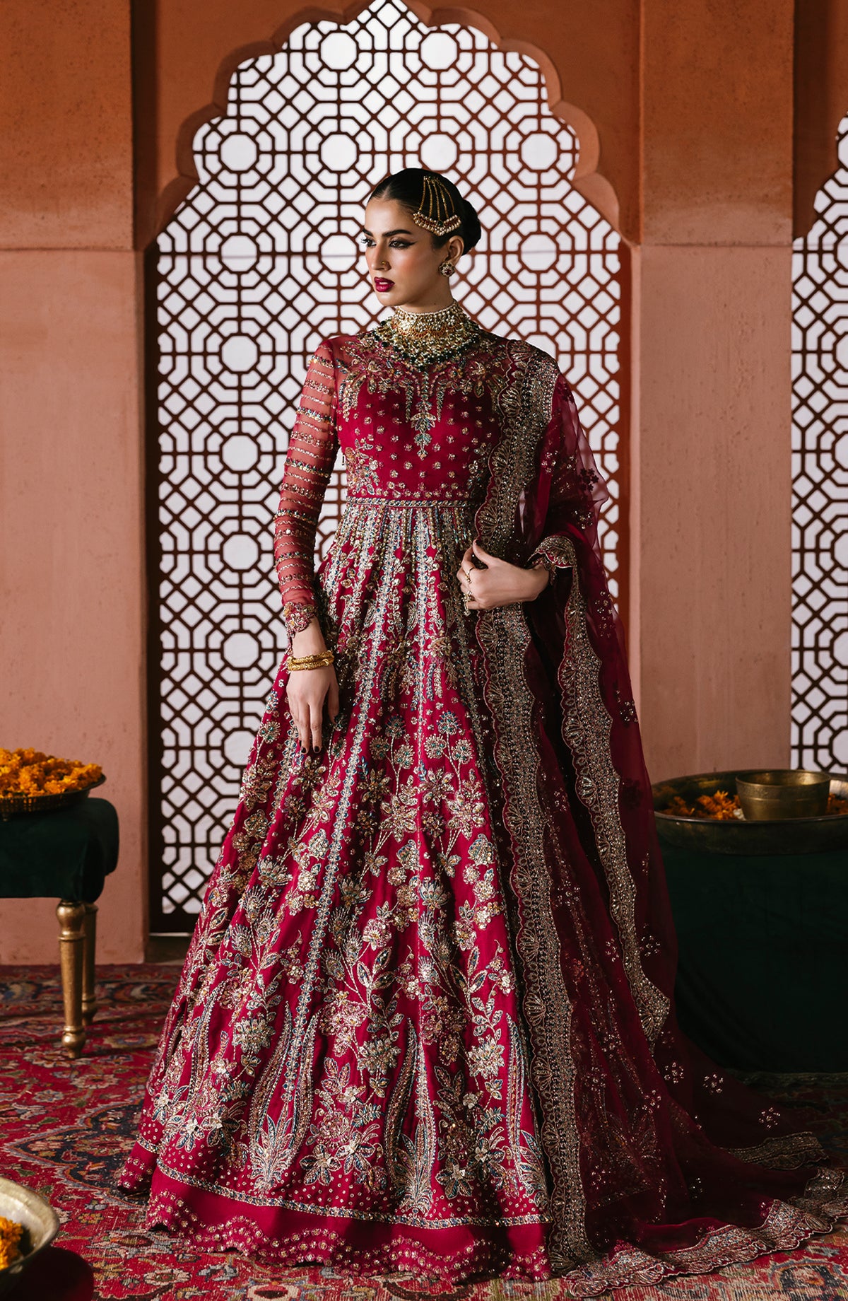 Sultaniya by Akbar Aslam Luxury Embroidered Organza Unstitched 3 Piece Suit - Jahanara - AKA25SULT - Red - Formals Collection