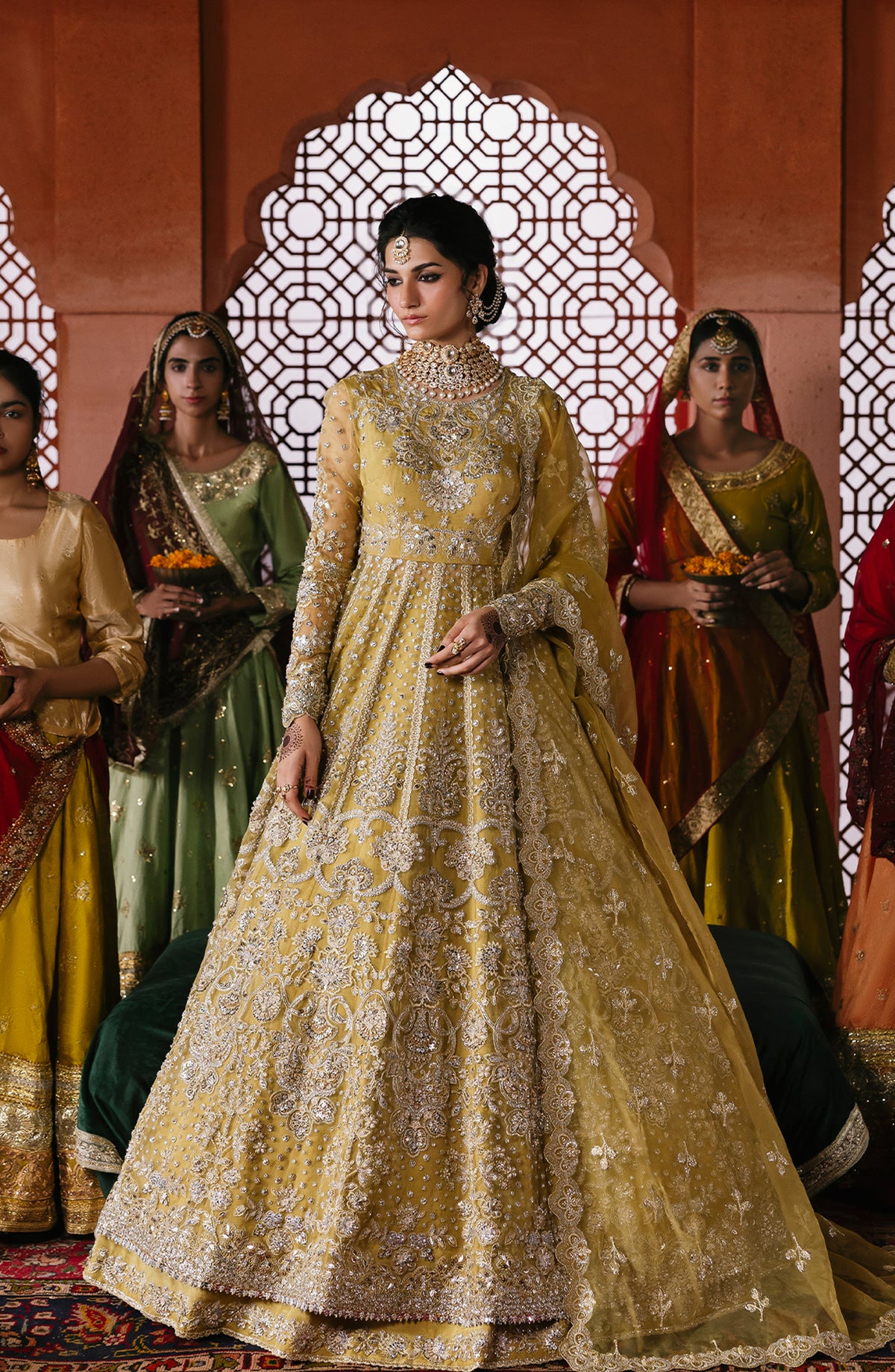 Sultaniya by Akbar Aslam Luxury Embroidered Organza Unstitched 3 Piece Suit - Roshanara - AKA25SULT - Mustard - Formals Collection