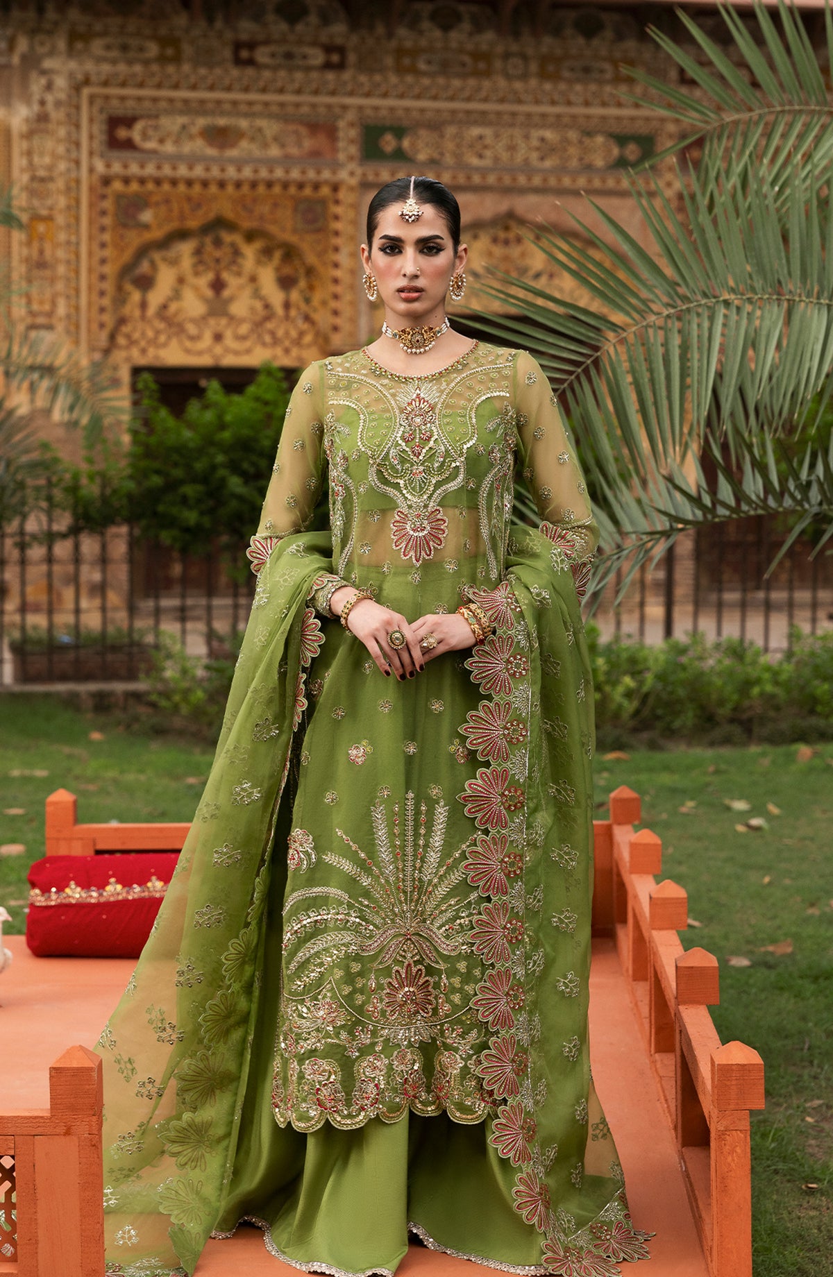 Sultaniya by Akbar Aslam Luxury Embroidered Organza Unstitched 3 Piece Suit - Ambenrin - AKA25SULT - Green - Formals Collection