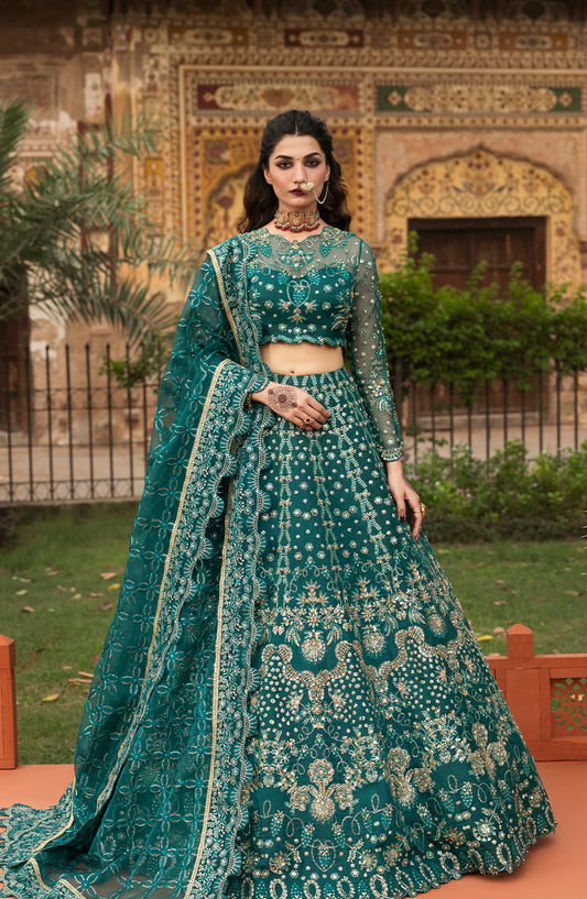 Sultaniya by Akbar Aslam Luxury Embroidered Organza Unstitched 3 Piece Suit - Gulnar - AKA25SULT - Green - Formals Collection