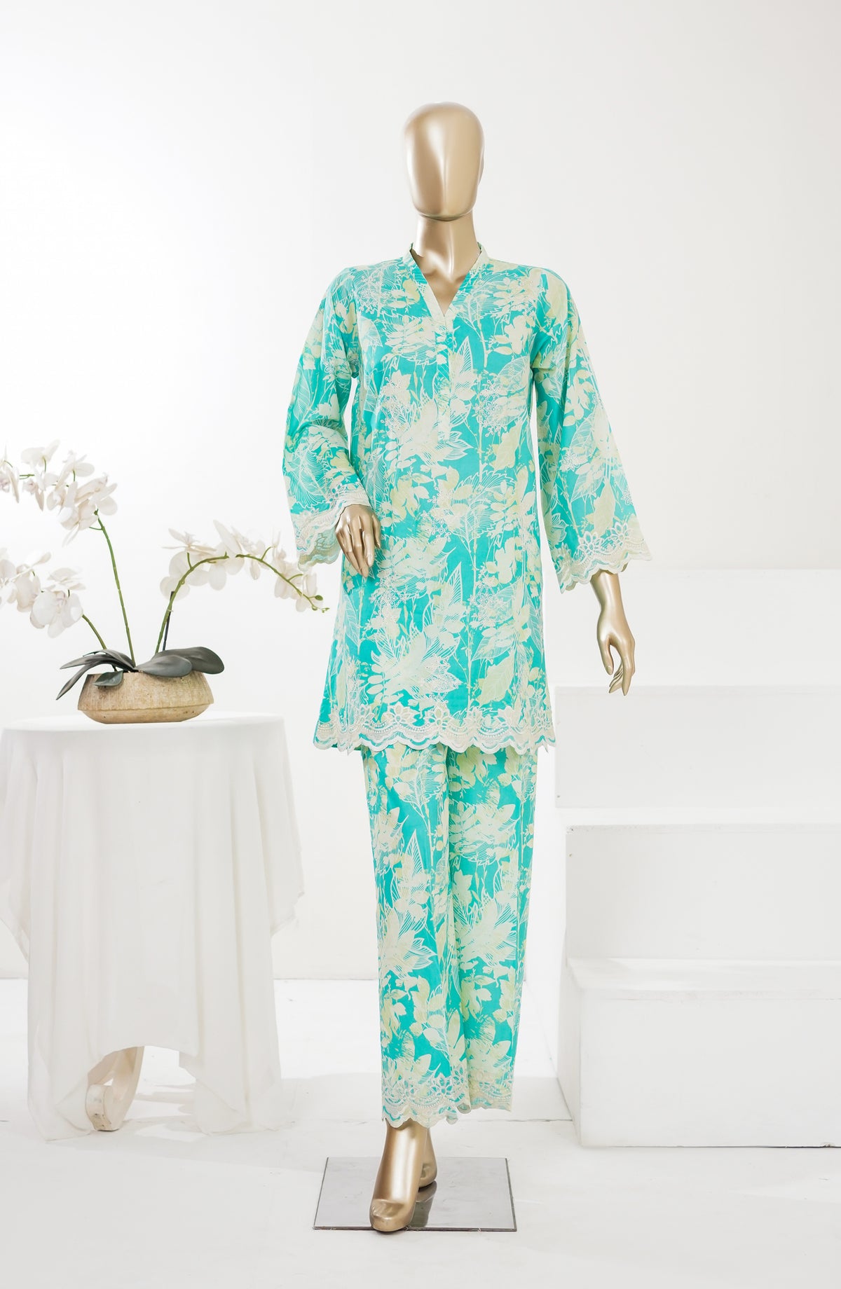 Summer Essentials by Amna Khadija Embroidered Lawn Stitched 2 Piece Suit - AKSE-05 - AM26SRESN - Sea Green - Summer Collection