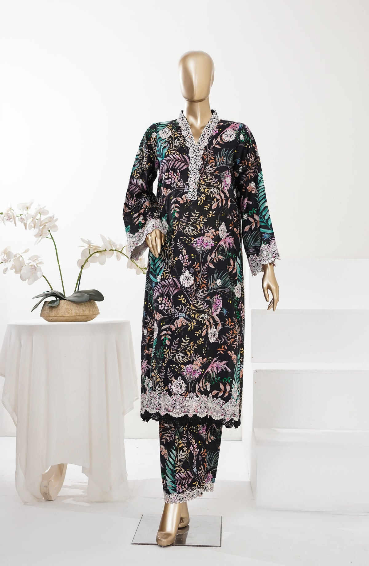 Summer Essentials by Amna Khadija Embroidered Lawn Stitched 2 Piece Suit - AKSE-08 - AM26SRESN - Black - Summer Collection