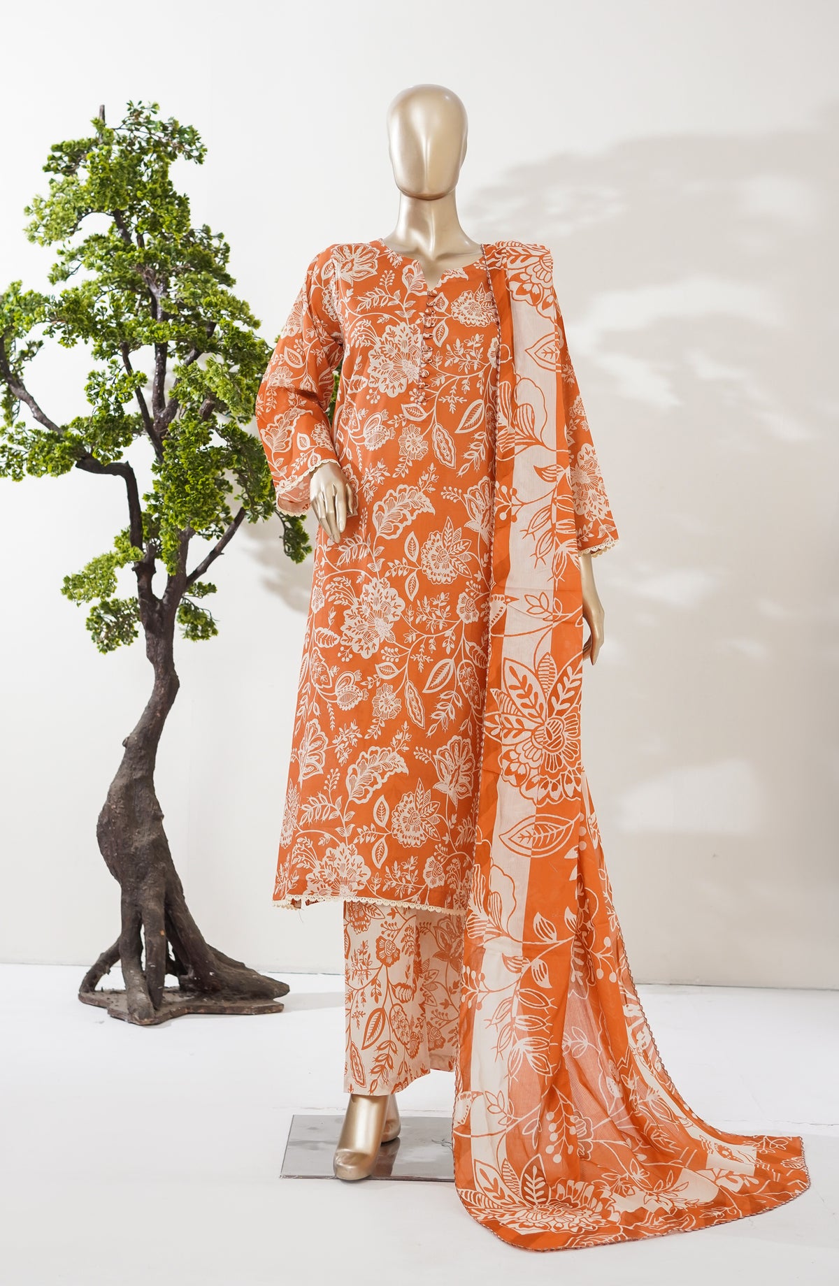 Summer Lines by Amna Khadija Printed Lawn Stitched 3 Piece Suit - AKSL-02 - AM26SMLN - Orange - Summer Collection