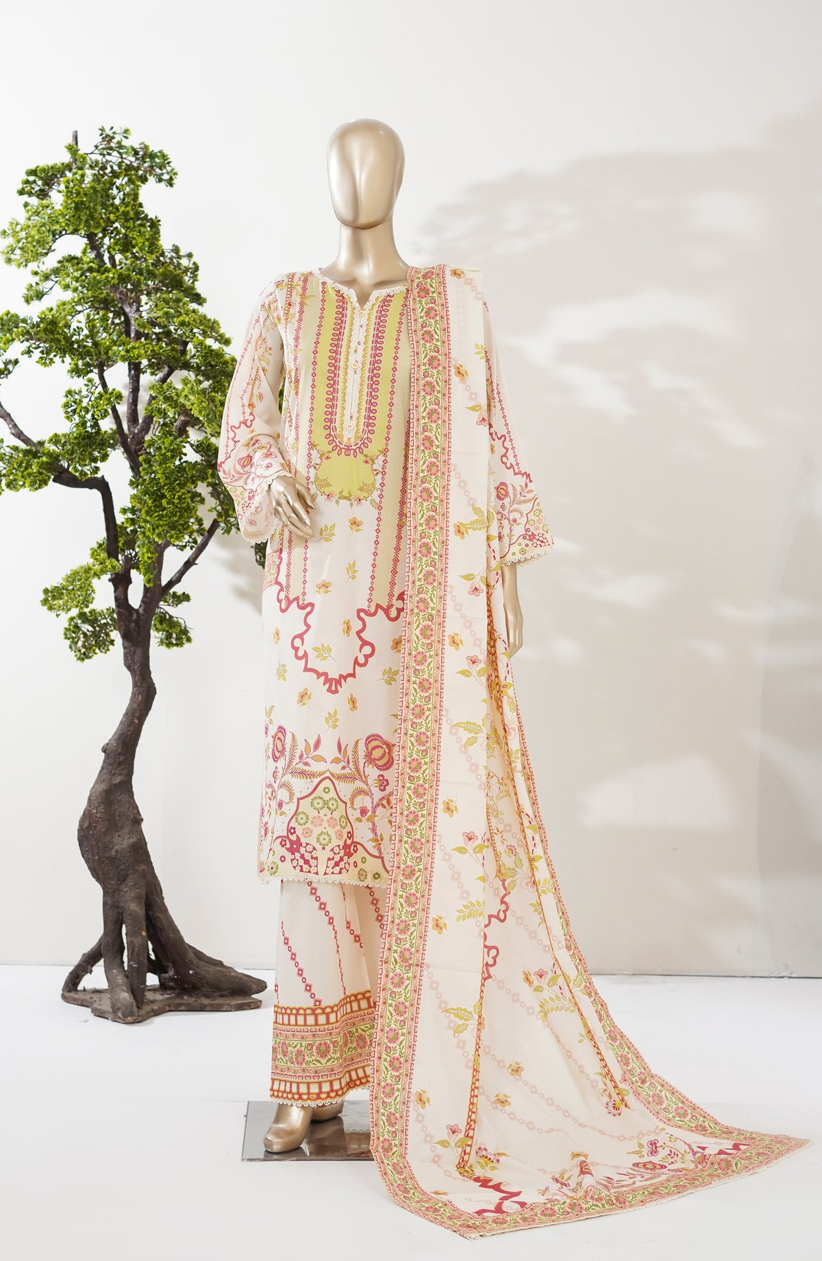 Summer Lines by Amna Khadija Printed Lawn Stitched 3 Piece Suit - AKSL-05 - AM26SMLN - Peach - Summer Collection