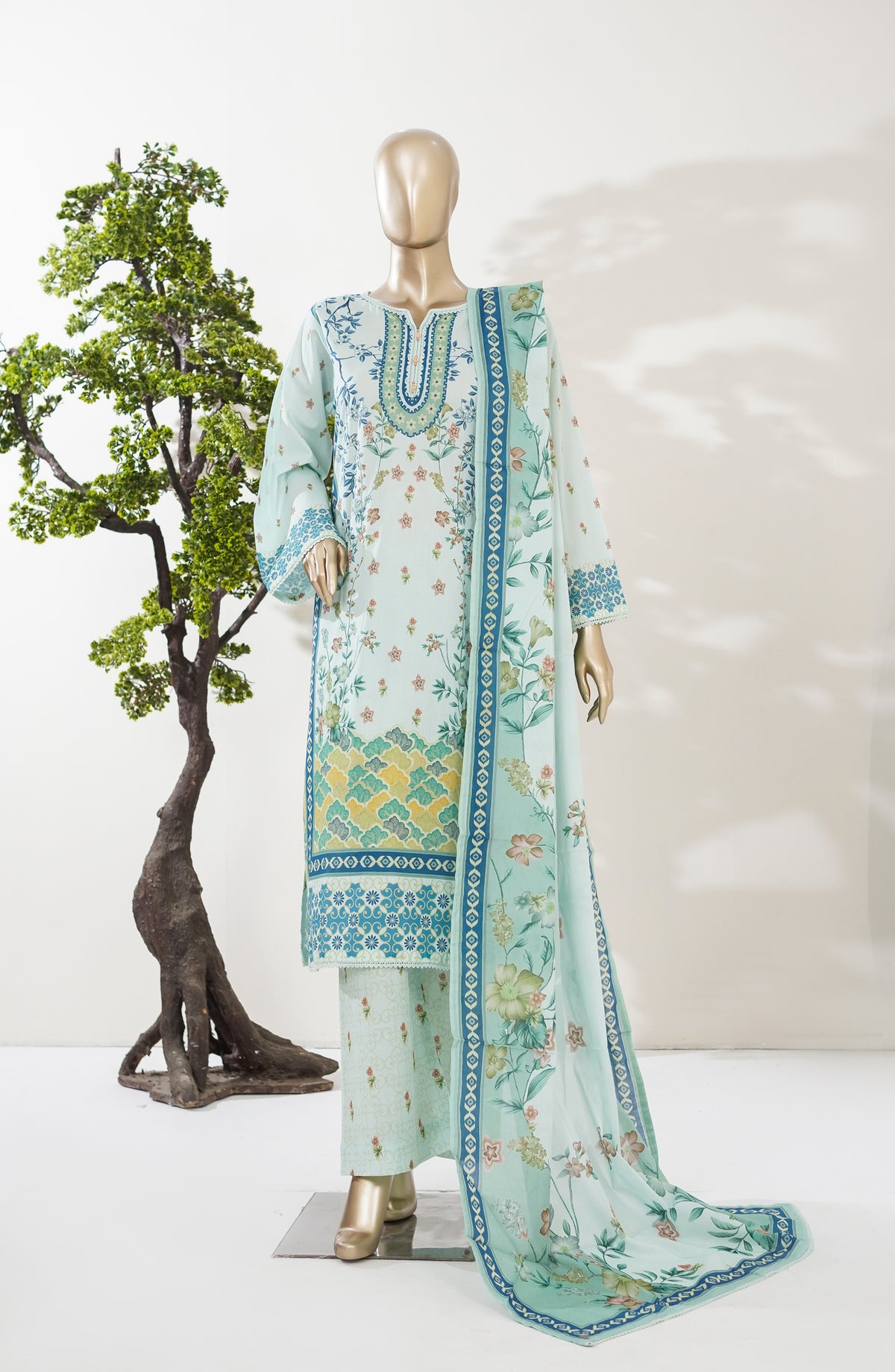 Summer Lines by Amna Khadija Printed Lawn Stitched 3 Piece Suit - AKSL-07 - AM26SMLN - Sea Green - Summer Collection