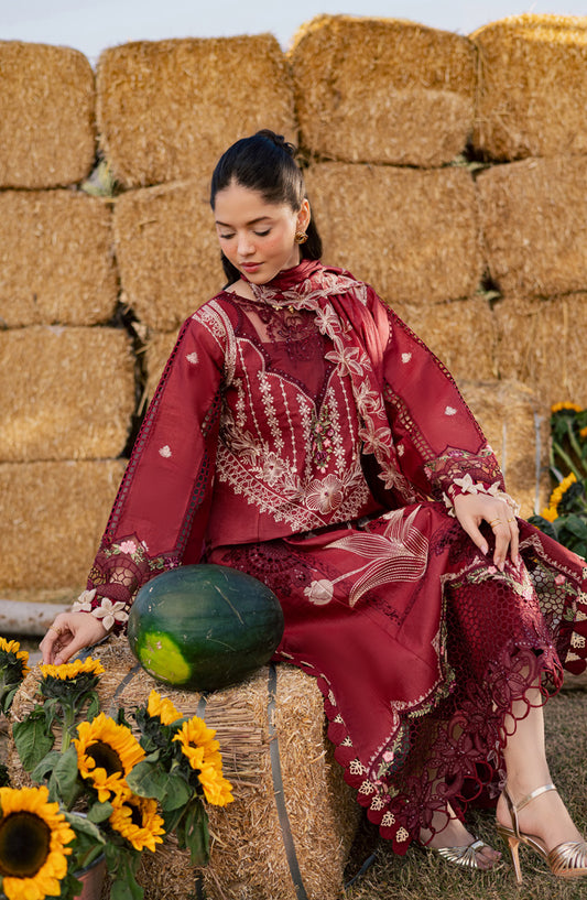 Summer Queen by Parishay Embroidered Lawn Unstitched 3 Piece Suit - SQU-10 - PS26SMQ - Maroon - Summer Collection