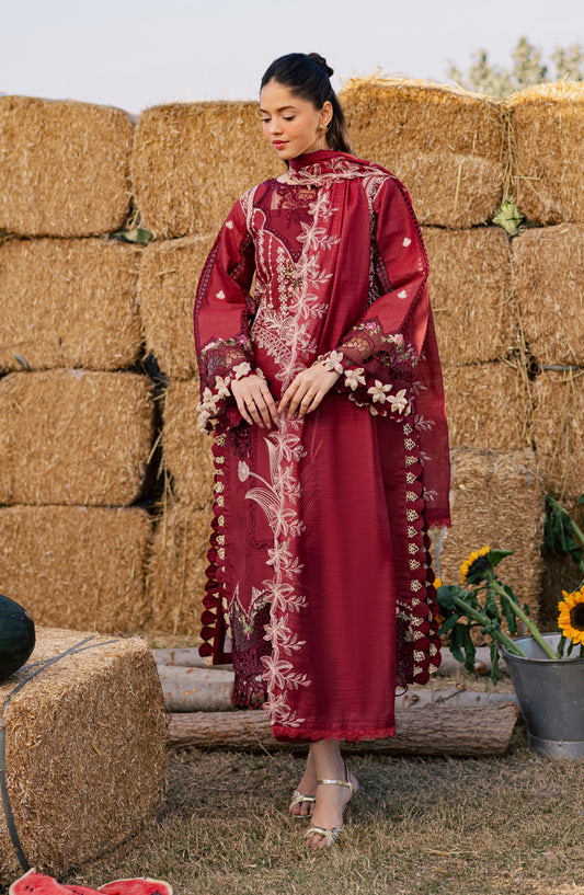 Summer Queen by Parishay Embroidered Lawn Unstitched 3 Piece Suit - SQU-10 - PS26SMQ - Maroon - Summer Collection