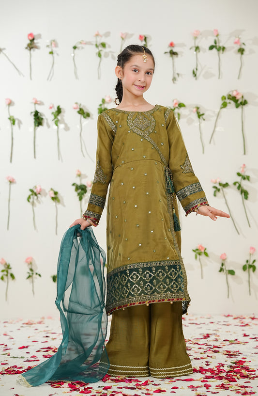 Sunehri by Amna Khadija Embroidered Organza Stitched 3 Piece Suit - SGLF-11 - AM26NHRI - Green - Girls Festive Collection
