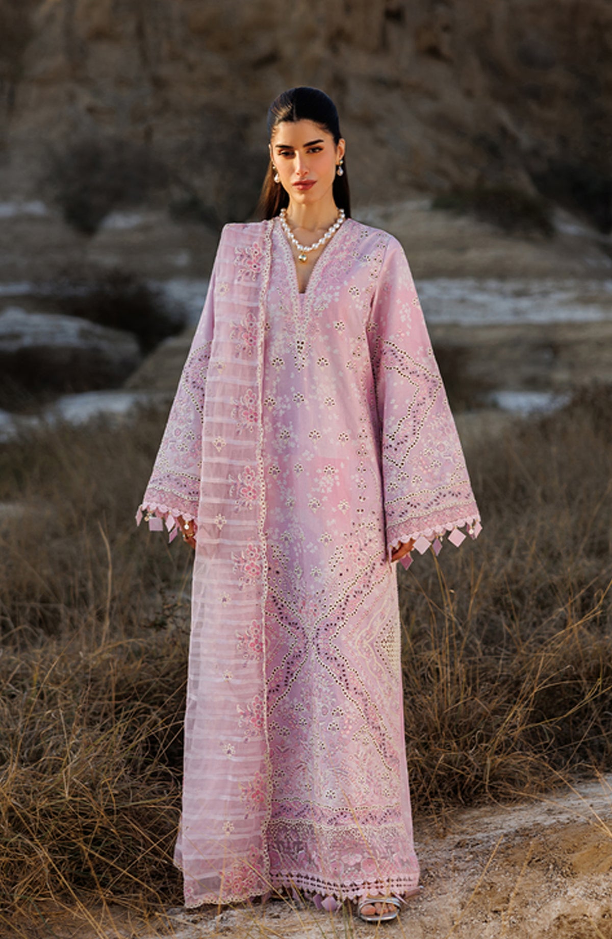 Sunlit Groove by Emaan Adeel Embroidered Lawn Unstitched 3 Piece Suit - SUMMER SORBET - ED26SNG - Pink - Summer Collection