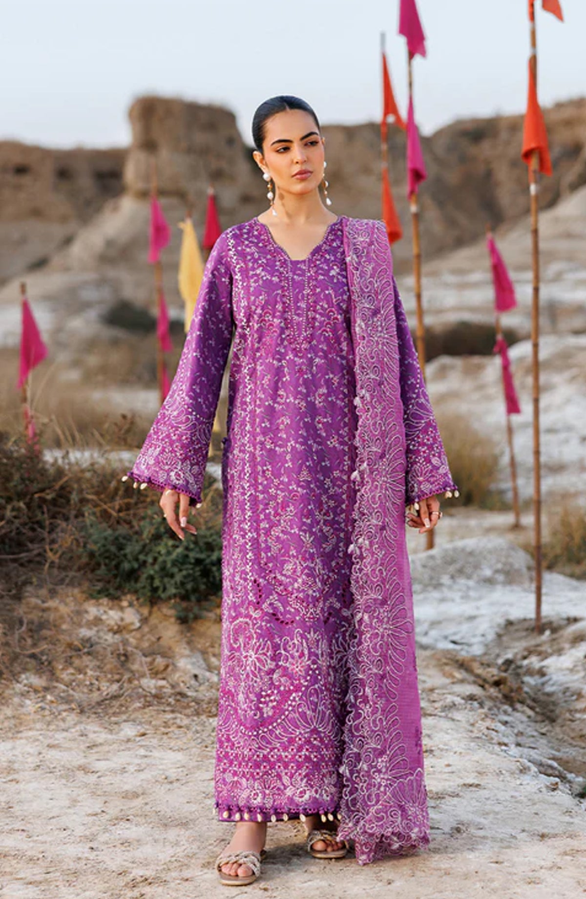 Sunlit Groove by Emaan Adeel Embroidered Lawn Unstitched 3 Piece Suit - FLORAL FRENZY - ED26SNG - Purple - Summer Collection