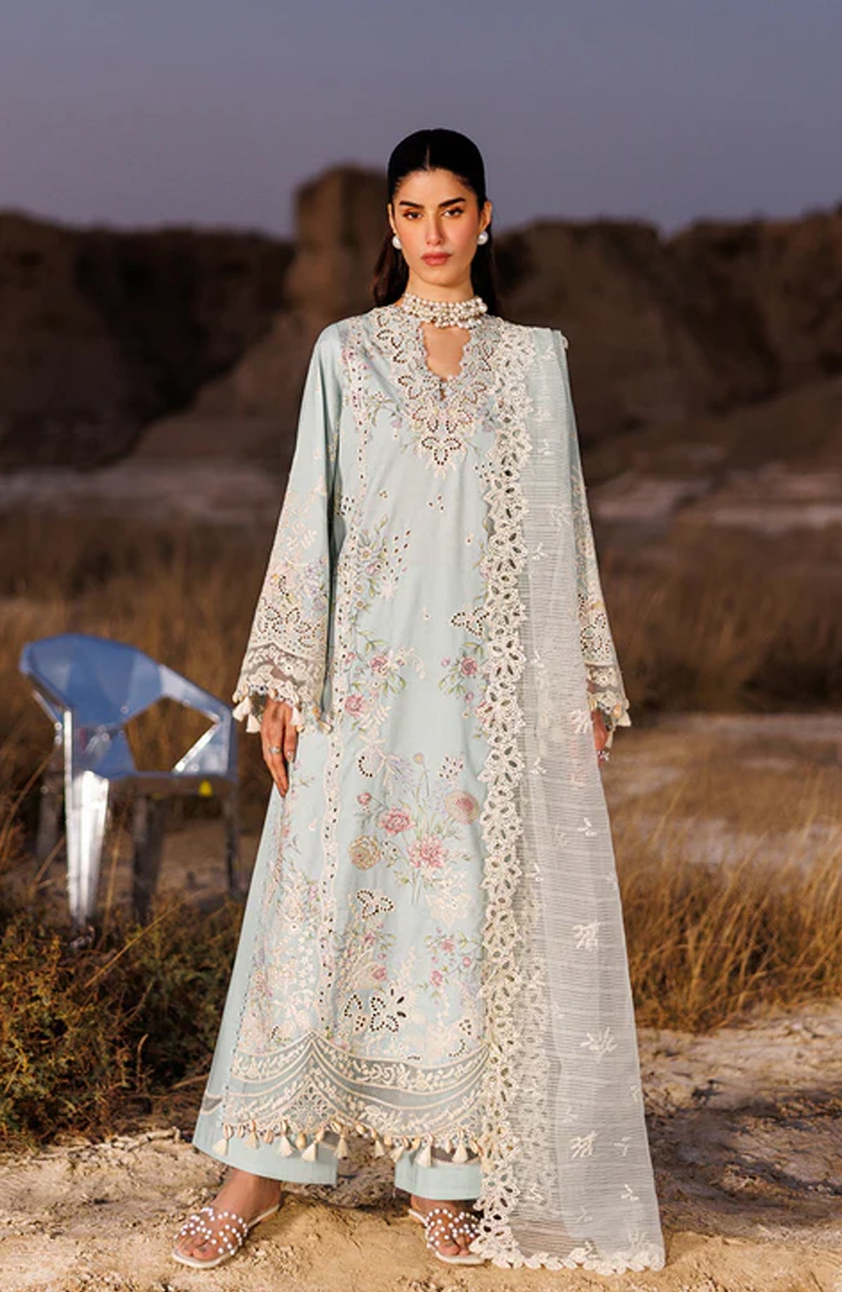 Sunlit Groove by Emaan Adeel Embroidered Lawn Unstitched 3 Piece Suit - MORNING DEW - ED26SNG - Blue - Summer Collection