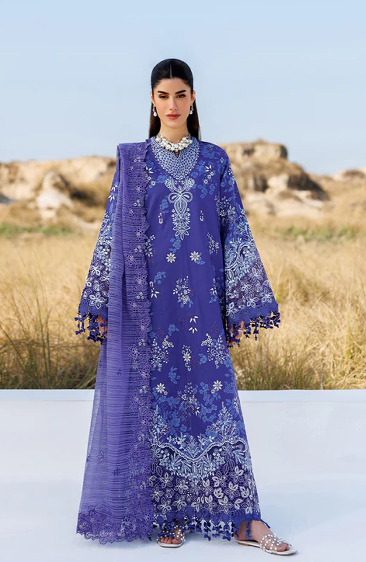 Sunlit Groove by Emaan Adeel Embroidered Lawn Unstitched 3 Piece Suit - PETAL PULSE - ED26SNG - Blue - Summer Collection