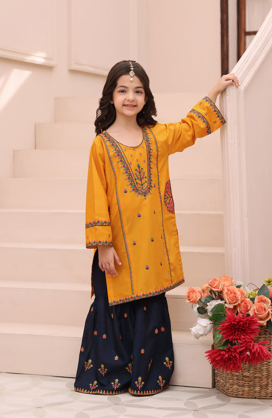 Fresh Birds Embroidered Cotton Lawn Stitched 2 Piece Suit - Sunshine - FBR26FS - Yellow - Festive Girls Collection