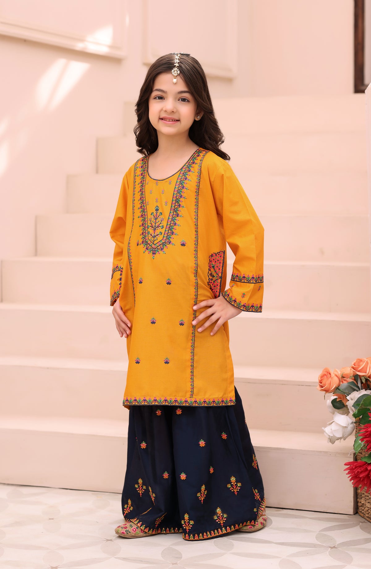 Fresh Birds Embroidered Cotton Lawn Stitched 2 Piece Suit - Sunshine - FBR26FS - Yellow - Festive Girls Collection