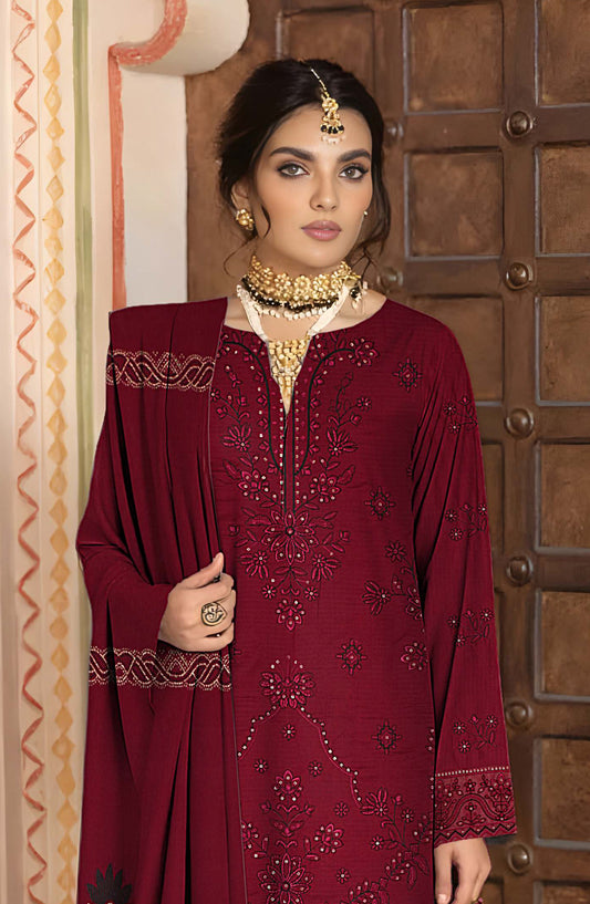 Surati Premium Embroidered Viscose Unstitched 3 Piece Suit - D-01 - SUR25VS - Red - Winter Collection