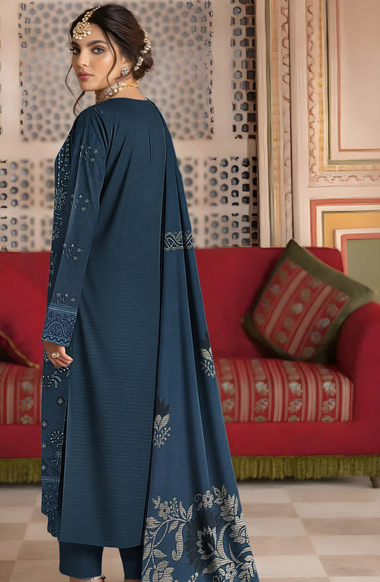 Surati Premium Embroidered Viscose Unstitched 3 Piece Suit - D-02 - SUR25VS - Blue - Winter Collection