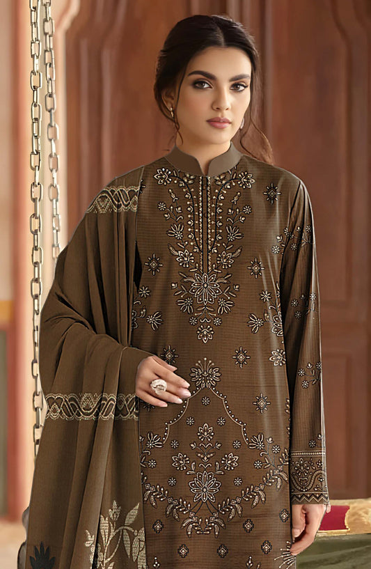 Surati Premium Embroidered Viscose Unstitched 3 Piece Suit - D-05 - SUR25VS - Mehndi - Winter Collection