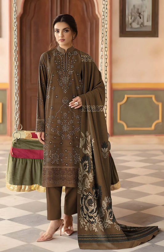 Surati Premium Embroidered Viscose Unstitched 3 Piece Suit - D-05 - SUR25VS - Mehndi - Winter Collection