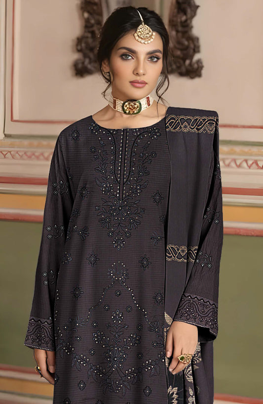 Surati Premium Embroidered Viscose Unstitched 3 Piece Suit - D-07 - SUR25VS - Black - Winter Collection