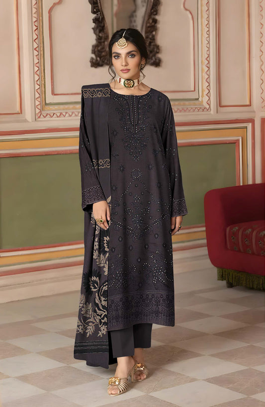 Surati Premium Embroidered Viscose Unstitched 3 Piece Suit - D-07 - SUR25VS - Black - Winter Collection