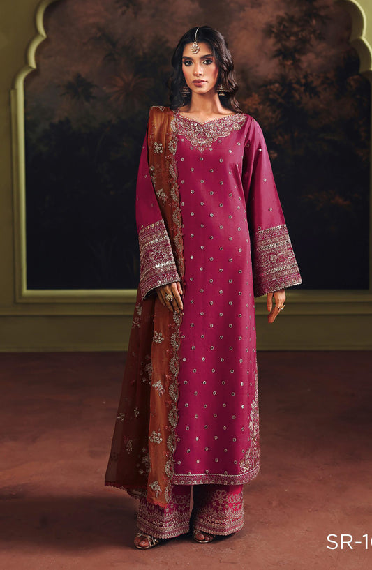 Suroor by Ramsha Luxury Embroidered Raw Silk Unstitched 3 Piece Suit - SR-101 Gulaal - RM26SR - Pink - Formal Collection