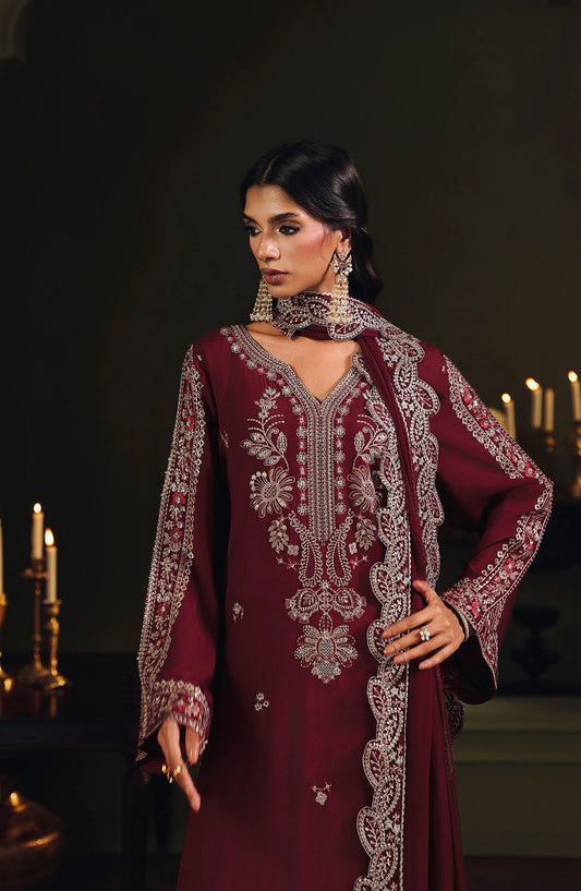Suroor by Ramsha Luxury Embroidered Raw Silk Unstitched 3 Piece Suit - SR-103 Laal - RM26SR - Red - Formal Collection