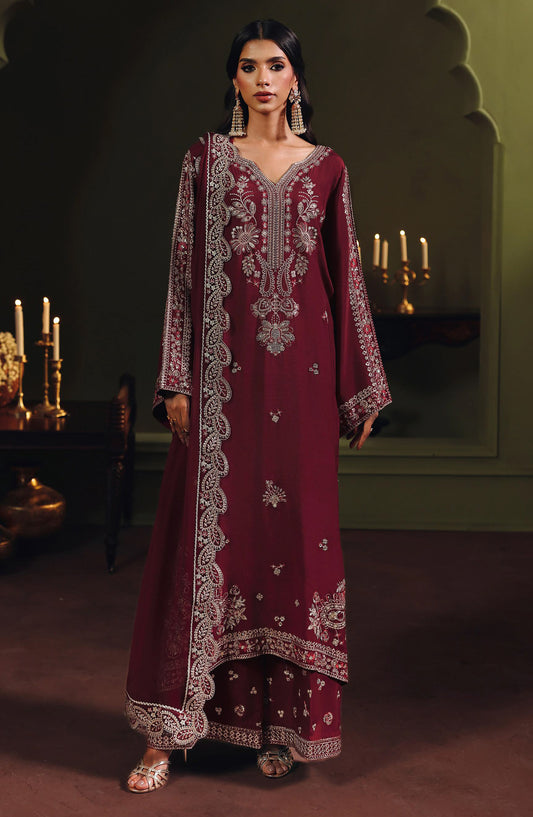 Suroor by Ramsha Luxury Embroidered Raw Silk Unstitched 3 Piece Suit - SR-103 Laal - RM26SR - Red - Formal Collection