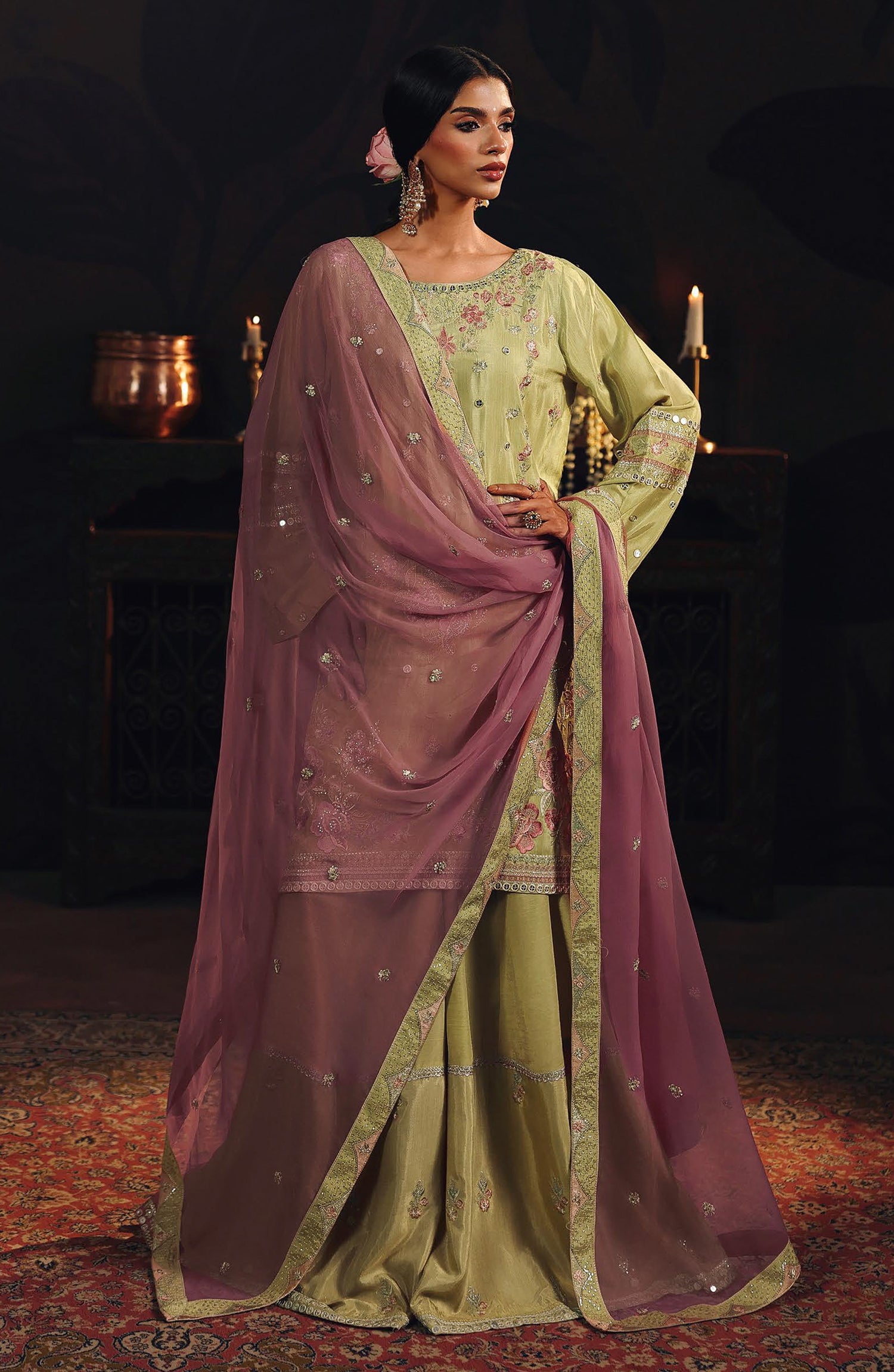 Suroor by Ramsha Luxury Embroidered Raw Silk Unstitched 3 Piece Suit - SR-105 Chambeli - RM26SR - Green - Formal Collection