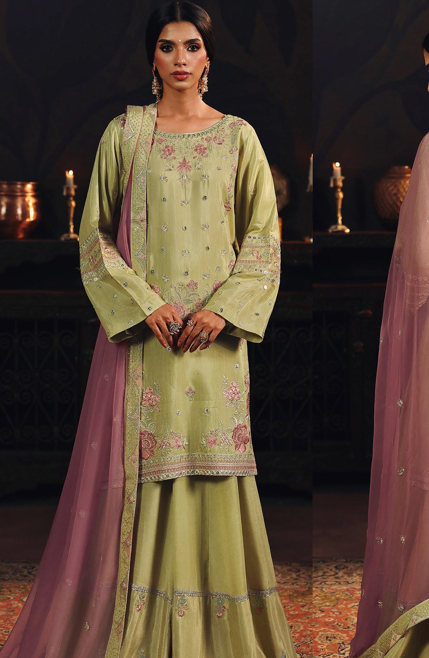 Suroor by Ramsha Luxury Embroidered Raw Silk Unstitched 3 Piece Suit - SR-105 Chambeli - RM26SR - Green - Formal Collection
