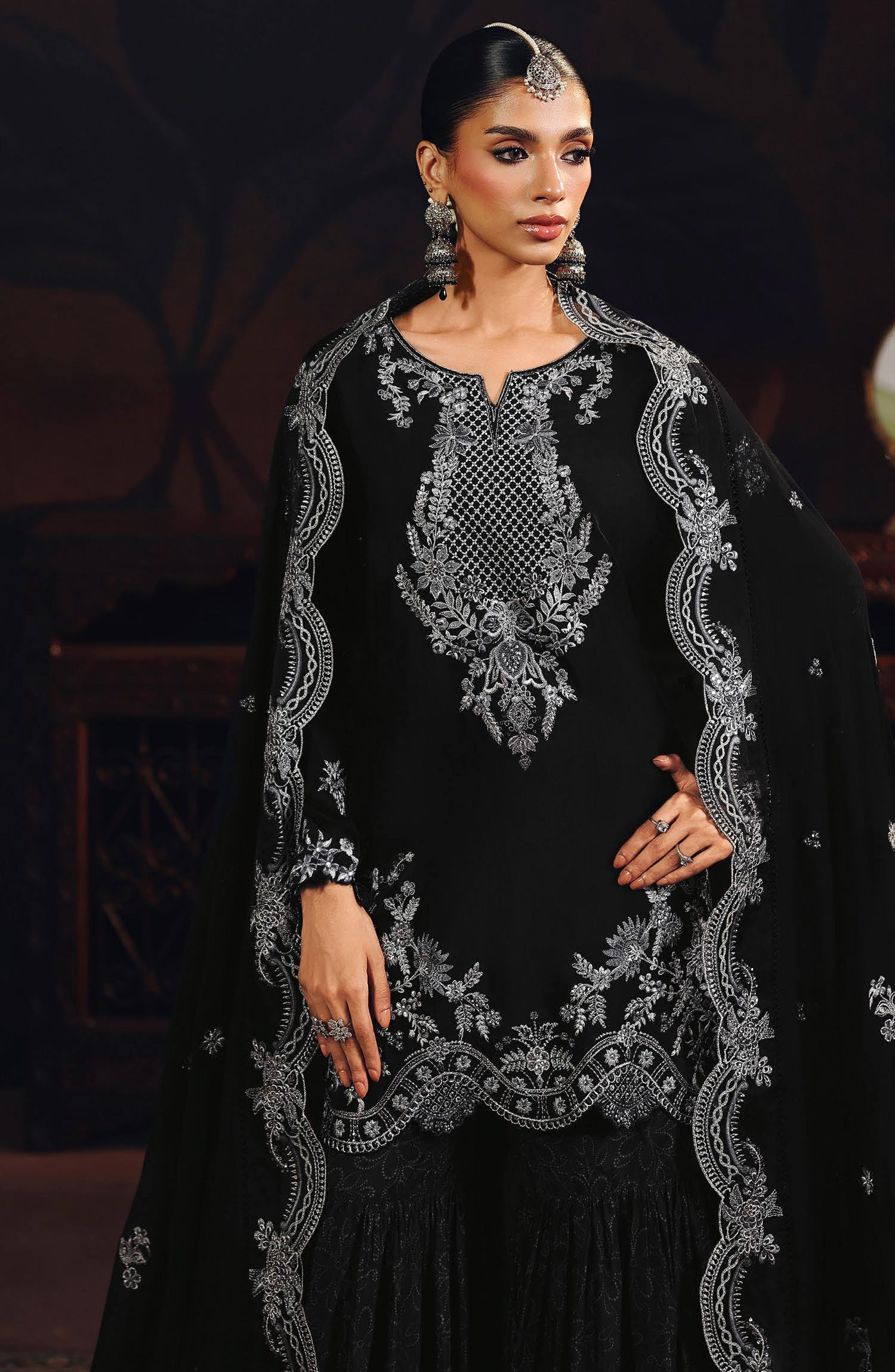 Suroor by Ramsha Luxury Embroidered Raw Silk Unstitched 3 Piece Suit - SR-106 Noor-e-Shab - RM26SR - Black - Formal Collection