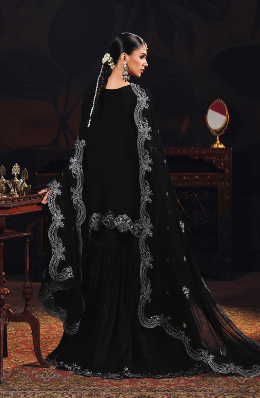 Suroor by Ramsha Luxury Embroidered Raw Silk Unstitched 3 Piece Suit - SR-106 Noor-e-Shab - RM26SR - Black - Formal Collection