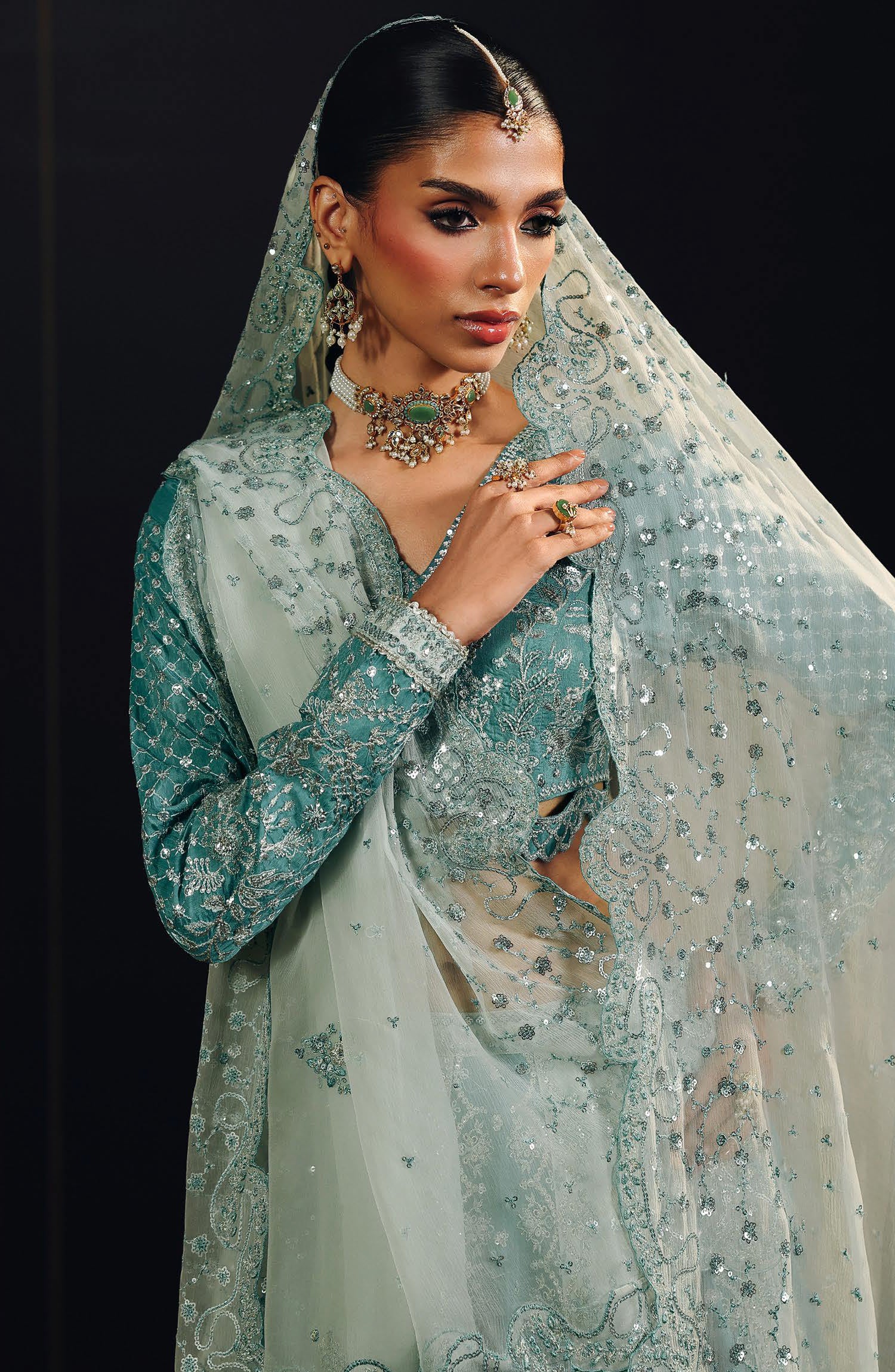 Suroor by Ramsha Luxury Embroidered Raw Silk Unstitched 3 Piece Suit - SR-107 Feroza - RM26SR - Sea Green - Formal Collection