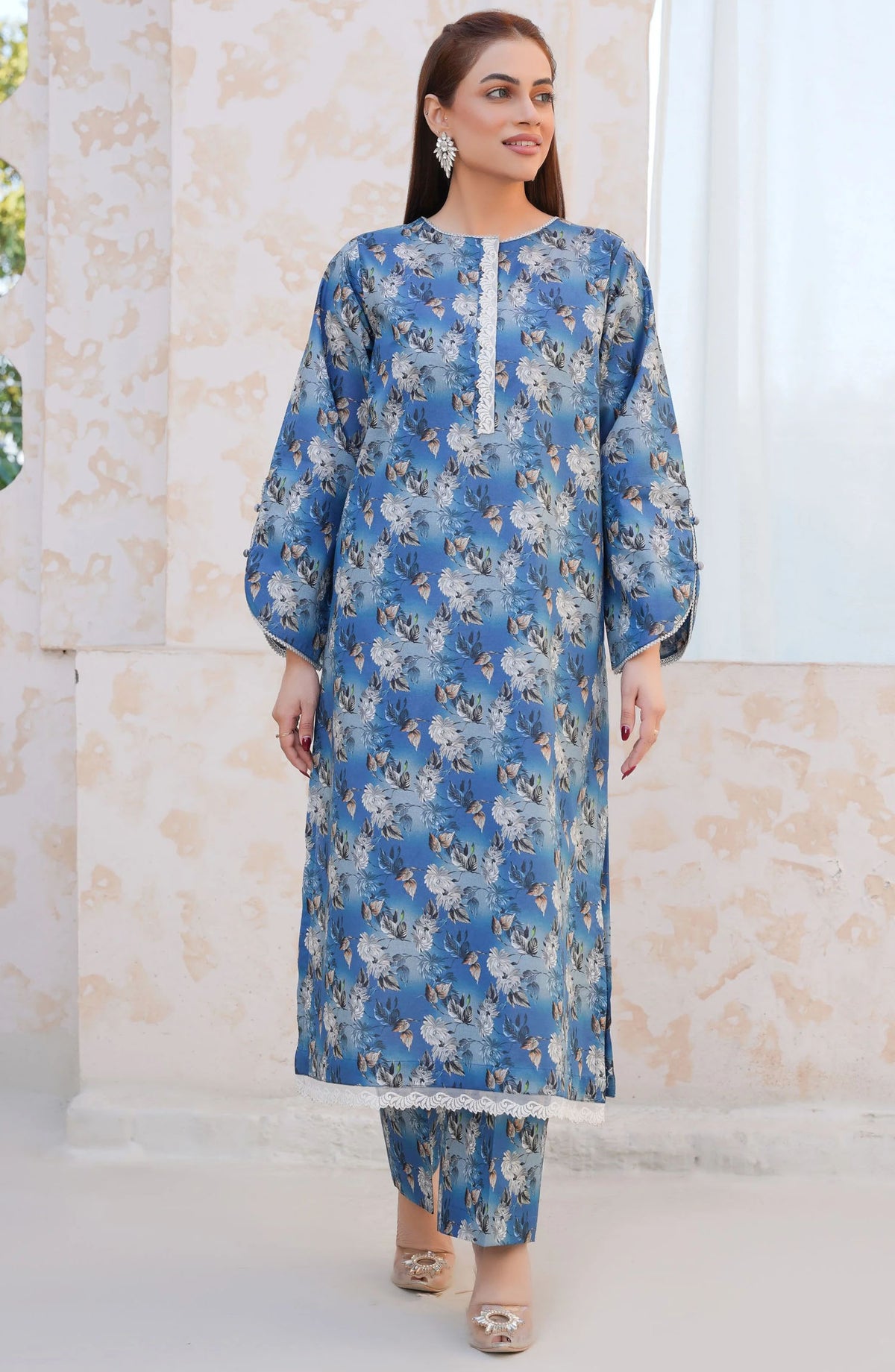 Threads N Weaves Printed Lawn Stitched 2 Piece Suit - RTWL25101 Serene Blue Floral - TNW25SPL - Blue - Summer Collection