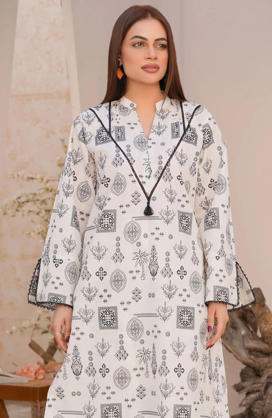 Threads N Weaves Printed Lawn Stitched 2 Piece Suit - RTWL25104 Classic White Intricate - TNW25SPL - White - Summer Collection