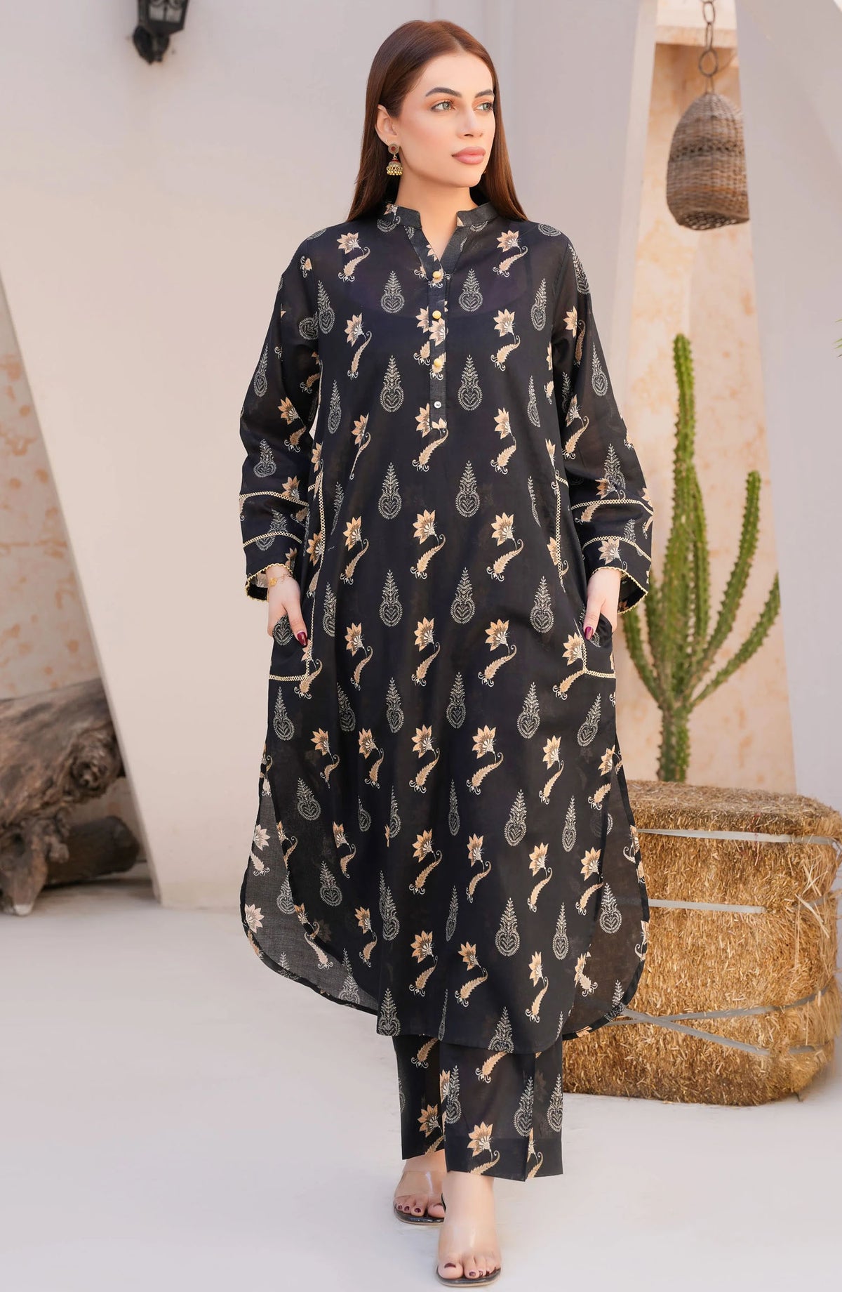 Threads N Weaves Printed Lawn Stitched 2 Piece Suit - RTWL25106 Elegant Black Floral - TNW25SPL - Black - Summer Collection