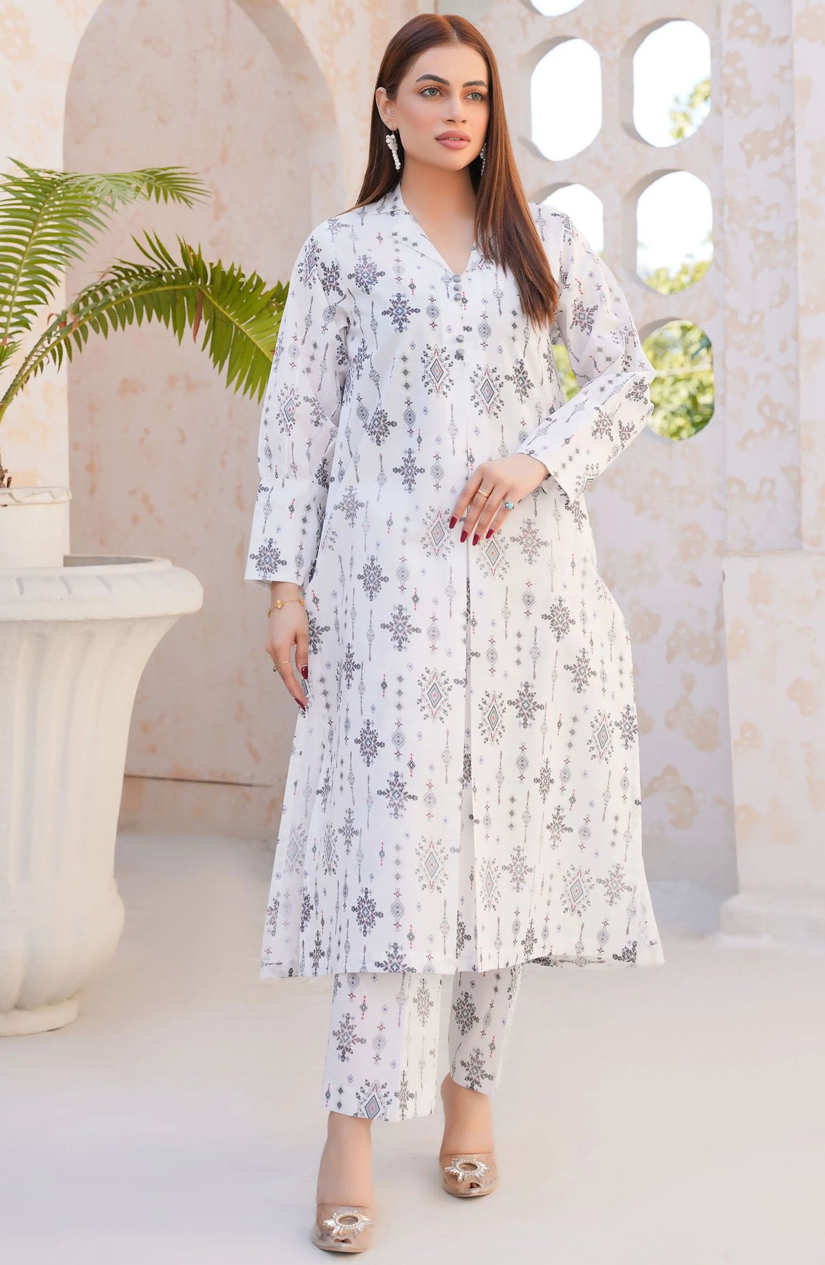 Threads N Weaves Printed Lawn Stitched 2 Piece Suit - RTWL25107 White Elegance - TNW25SPL - White - Summer Collection