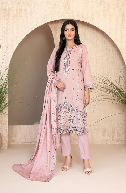 Tareef by Tawakkal Fabrics Embroidered Karandi Unstitched 3 Piece Suit - D-4475 - TF25TRF - Pink - Winter Collection