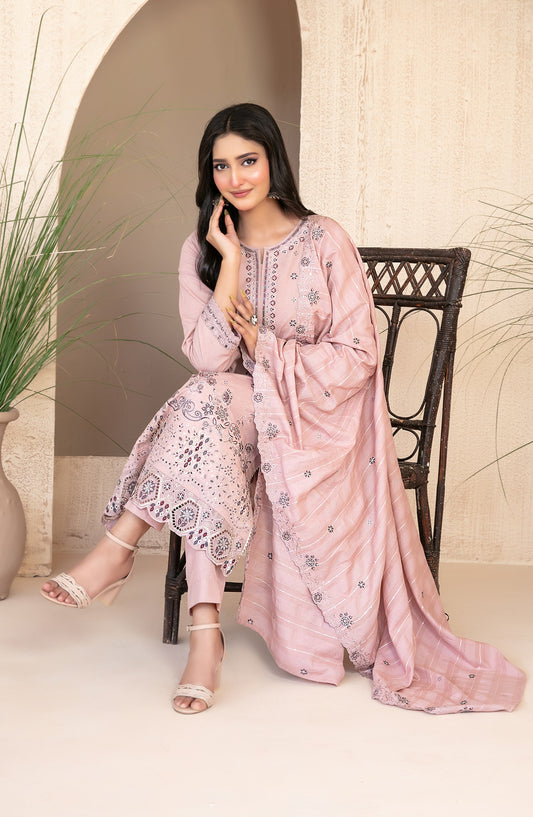 Tareef by Tawakkal Fabrics Embroidered Karandi Unstitched 3 Piece Suit - D-4475 - TF25TRF - Pink - Winter Collection