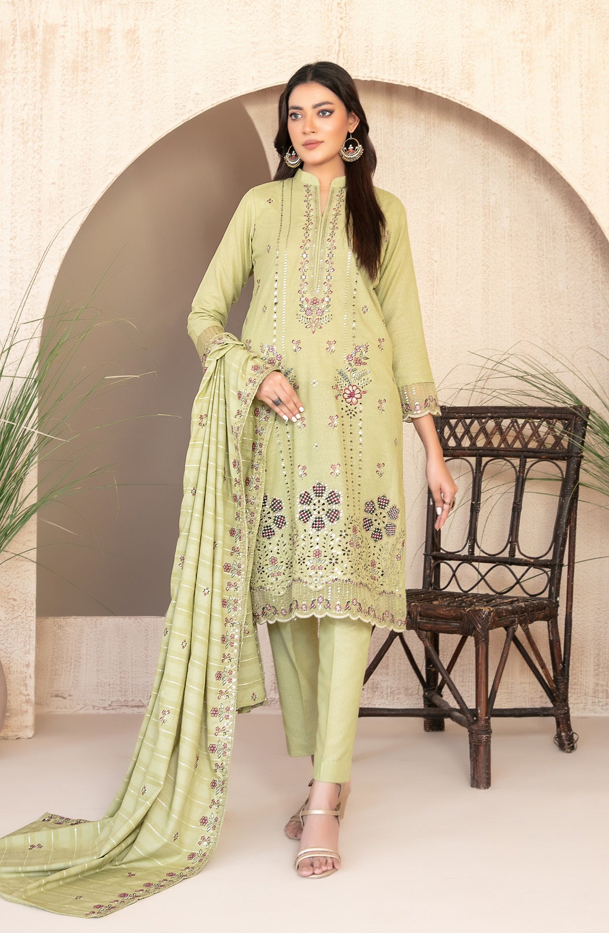 Tareef by Tawakkal Fabrics Embroidered Karandi Unstitched 3 Piece Suit - D-4474 - TF25TRF - Green - Winter Collection