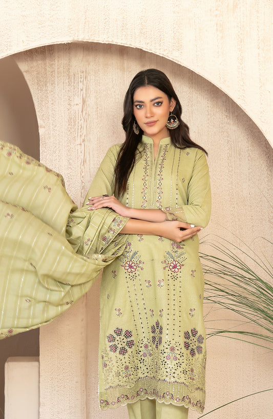 Tareef by Tawakkal Fabrics Embroidered Karandi Unstitched 3 Piece Suit - D-4474 - TF25TRF - Green - Winter Collection