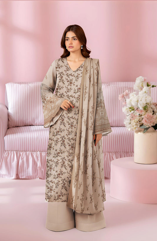 Tasneem Digital Printed Slub Dhanak Unstitched 3 Piece Suit - Design-01 - TSN25SD - Peach - Winter Collection