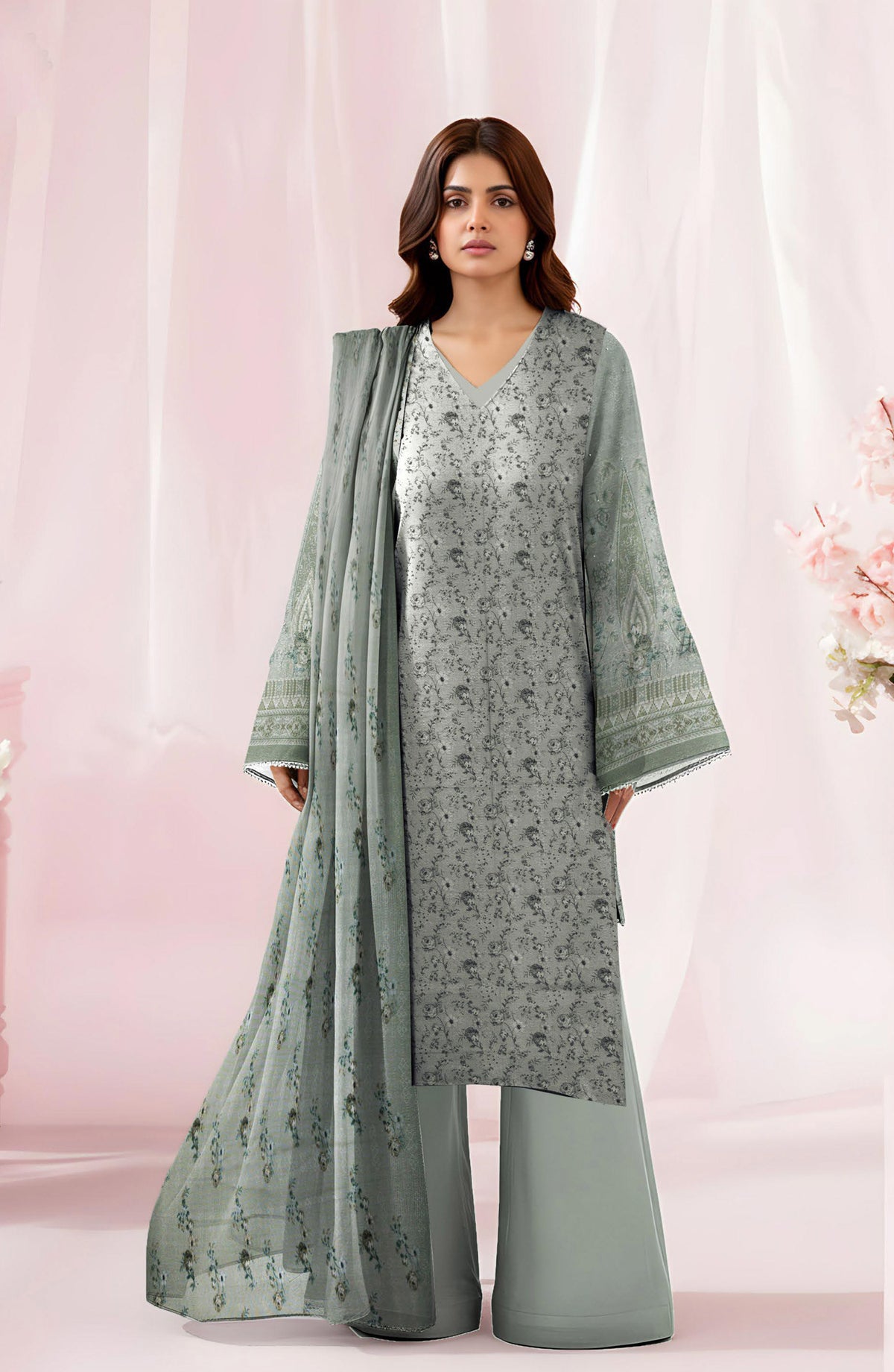 Tasneem Digital Printed Slub Dhanak Unstitched 3 Piece Suit - Design-04 - TSN25SD - Green - Winter Collection
