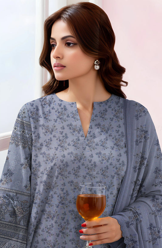 Tasneem Digital Printed Slub Dhanak Unstitched 3 Piece Suit - Design-08 - TSN25SD - Light Blue - Winter Collection