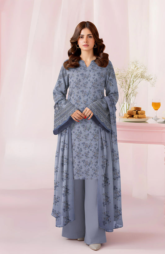 Tasneem Digital Printed Slub Dhanak Unstitched 3 Piece Suit - Design-08 - TSN25SD - Light Blue - Winter Collection