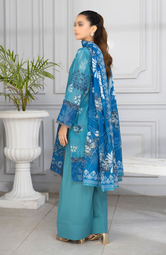 Tassawar Embroidered Lawn Unstitched 3 Piece Suit - Design-08 - AK25TSW2 - Blue - Summer Collection