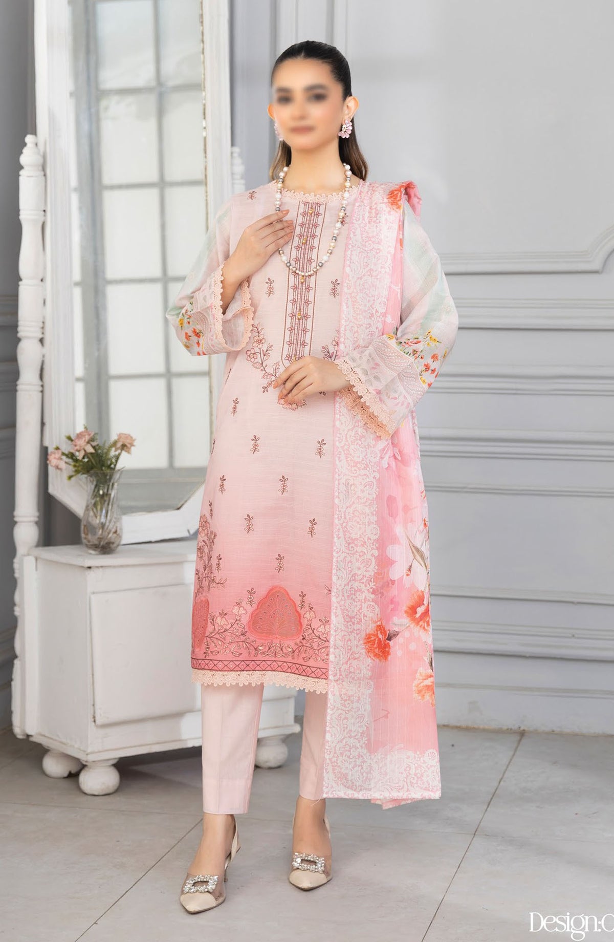 Tassawar Embroidered Lawn Unstitched 3 Piece Suit - Design-06 - AK25TSW2 - Pink - Summer Collection