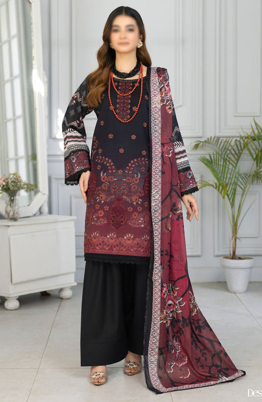 Tassawar Embroidered Lawn Unstitched 3 Piece Suit - Design-04 - AK25TSW2 - Black - Summer Collection